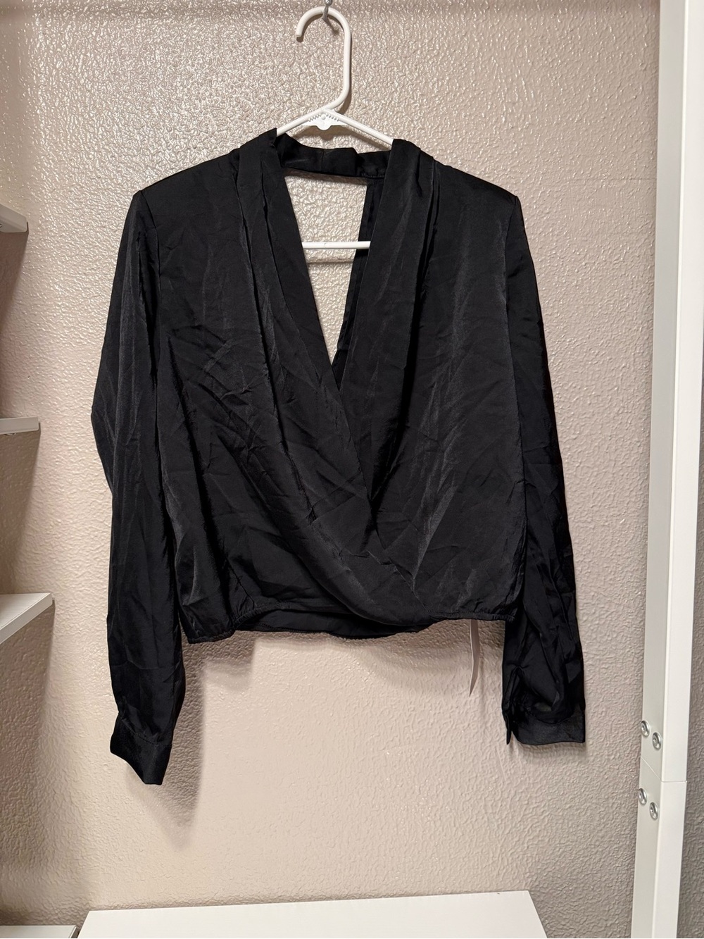 SHEIN Black Wrap V-Neck Long Sleeve Blouse